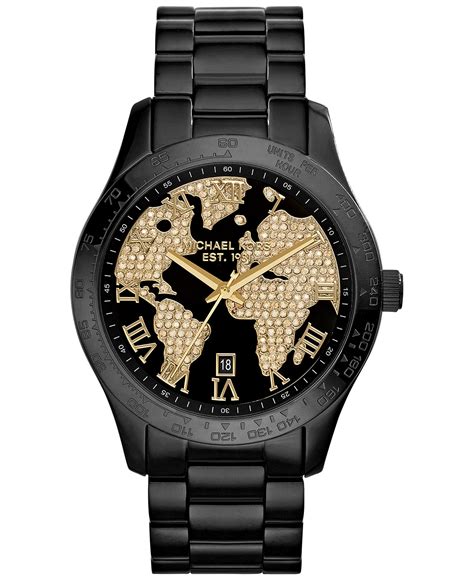 michael kors layton world atlas pave dial black pvd gold|Oversized Layton Pavé Black.